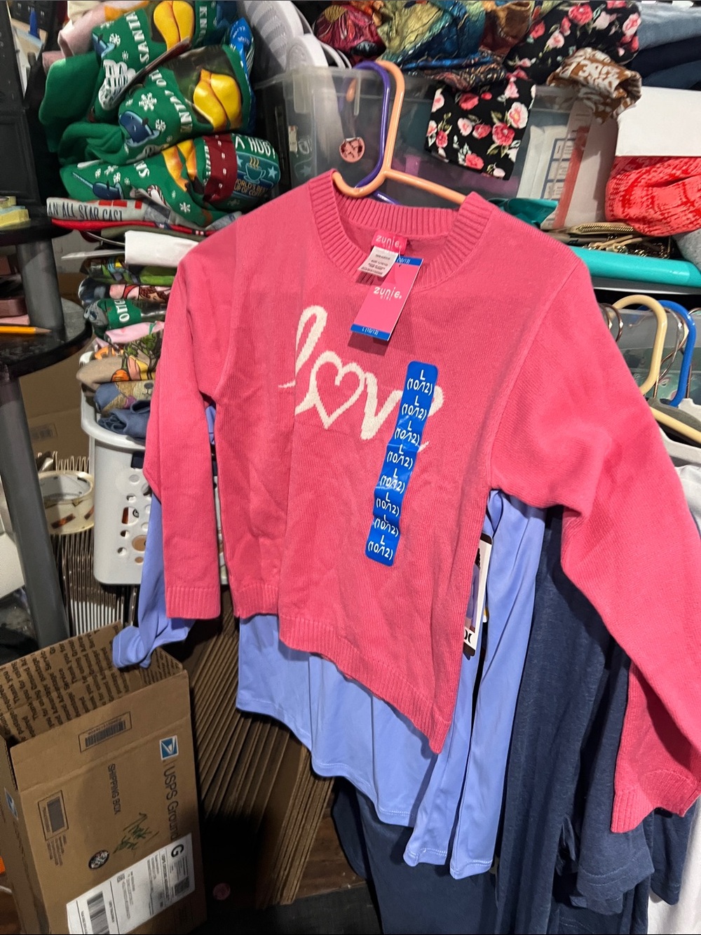 Zunie Pink Knit Sweater with White 'Love' Heart Graphic